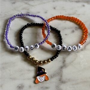 Witch Please Beaded Bracelet Set - Black, Purple, Orange